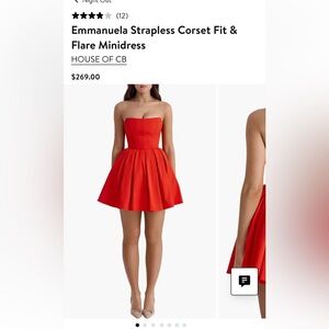 Houseofcb 'Emmanuela'Italian Tomato Strapless Pleated Mini Dress